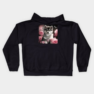 Pomsky With Roses Kids Hoodie